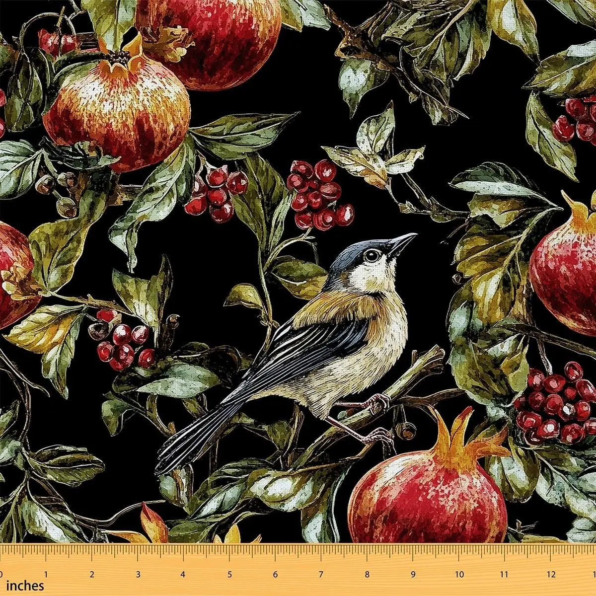 Red Pomegranate Fabric Cute Bird Cartoon Wild Animal Fabric Sewing Supplies Retro White Flowers Rustic Style Fabric DIY Soft Flannel Polyester No Stretch