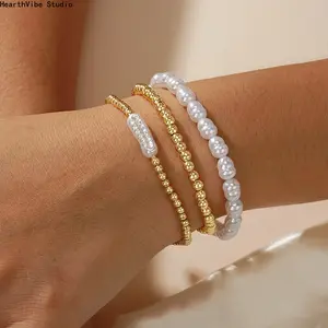 Light Luxury & Niche Design Pearl and Gold Bead Bracelet — Women's Versatile, Everyday, and Stackable Wrist Jewelry