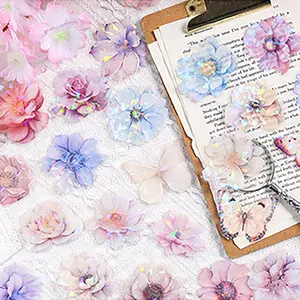 60 Pieces Glitter Shiny Flower Stickers for Journaling, Waterproof Decorative Decal for Scrapbooking Supplies Journal Planners Art Crafts Photo Album Decor (Colorful)