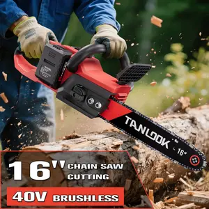 Tanlook 40V Brushless Cordless Chainsaw 16" Guide Rail Compact Handheld Electric Chainsaw with 2x4Ah Batteries Compatible with Dewalt Battery for Woodcutting Tree Trimming and Pruning summervibes