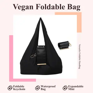 Keychain tote bag, reusable shopping bag, foldable and expandable leather pouch with key ring storage pouch, convenient handbag, easy for daily outings and shopping, outdoor travel storage bag, women's fashionable shoulder bag,  Summer Bags Boho