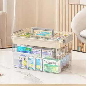 Transparent Medicine Pill Organizer with Modular Layered Design - Damp-Proof Travel Medicine Organizer with Portable Buckles and Rounded Handle - Pill Box for Home use (11.4" x 8.3" x 6.7")