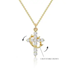 Moissanite Synthetic Cross Necklace Simple Crown & Cross Pendant Choker Necklace For Women & Men & Girls Pretty Crown Cross Necklace For Daily Party Clothing Decor Trendy All-match & Exquisite Jewelry For Mother's Day Gift