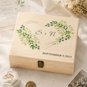 Personalized Wooden Wedding Keepsake Box Custom Initials Date Memory Box Floral Ring Box Wedding Gift Gift For Couple Bride Groom Engagement Anniversary Wedding Season Jewelry Storage Home Decor Newlyweds