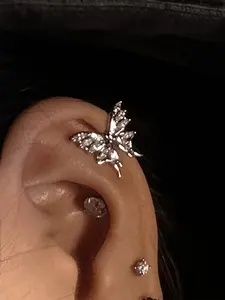 1pc Rhinestone Decor Butterfly Wing Shaped Ear Cuff for Women - Elegant Non-Pierced Jewelry for Daily and Party Wear