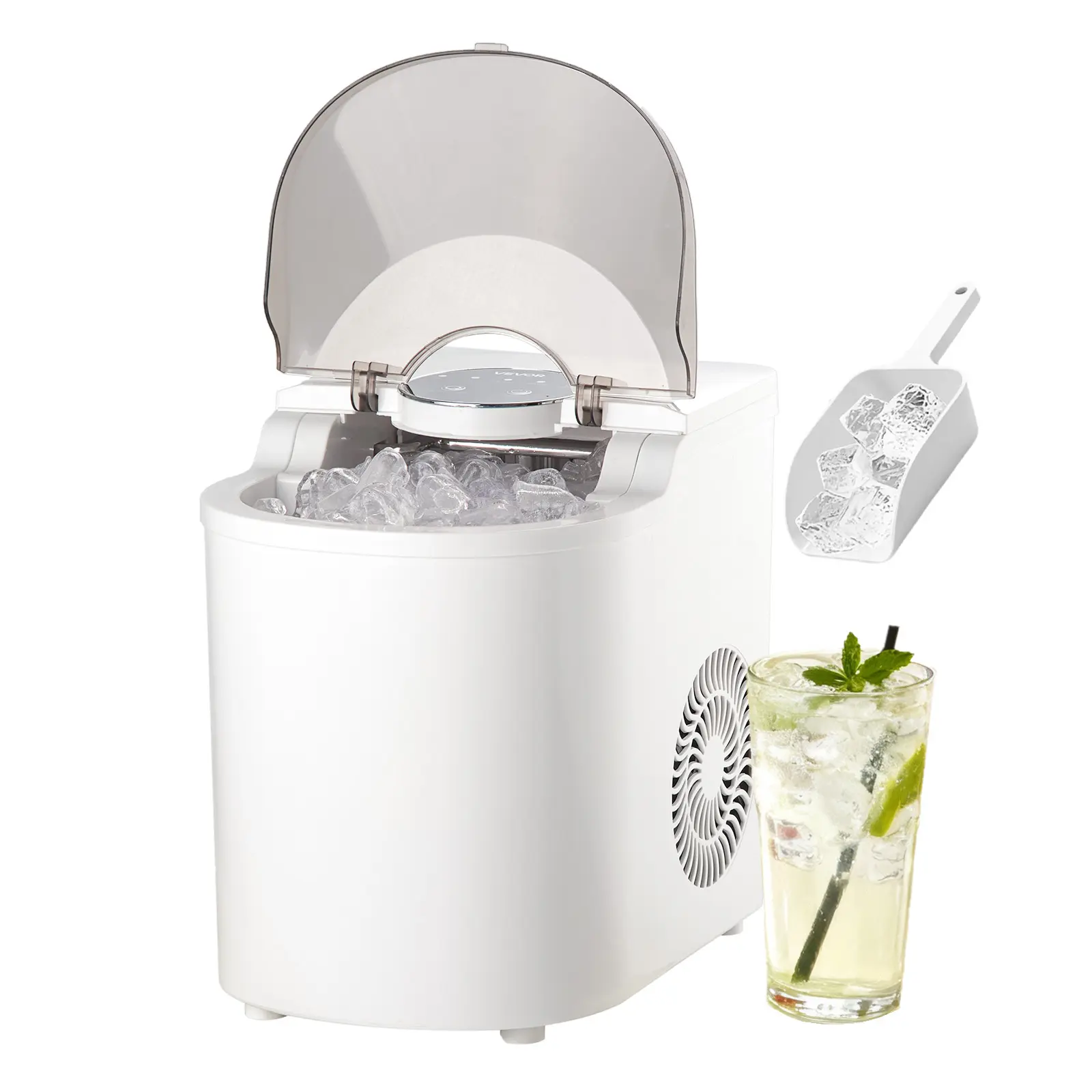 VEVOR Countertop Ice Maker, 7 Cubes Ready in 6 Mins, 26 lbs per Day, Self-Cleaning Portable Machine with Ice Scoop, Ice-Making Machine with 2 Sizes Bullet Ices for Home, Kitchen, Office, Bar & Party