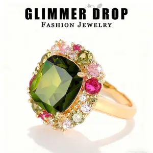 【Glimmer Drop】Luxury Forest Princess Emerald Square Ring - Secret Garden Vintage Elegant Ring for Women fizzing  jewelry engagement rings Sparkling Zircon Inlay Copper Inlaid Zircon leah stranger things rings