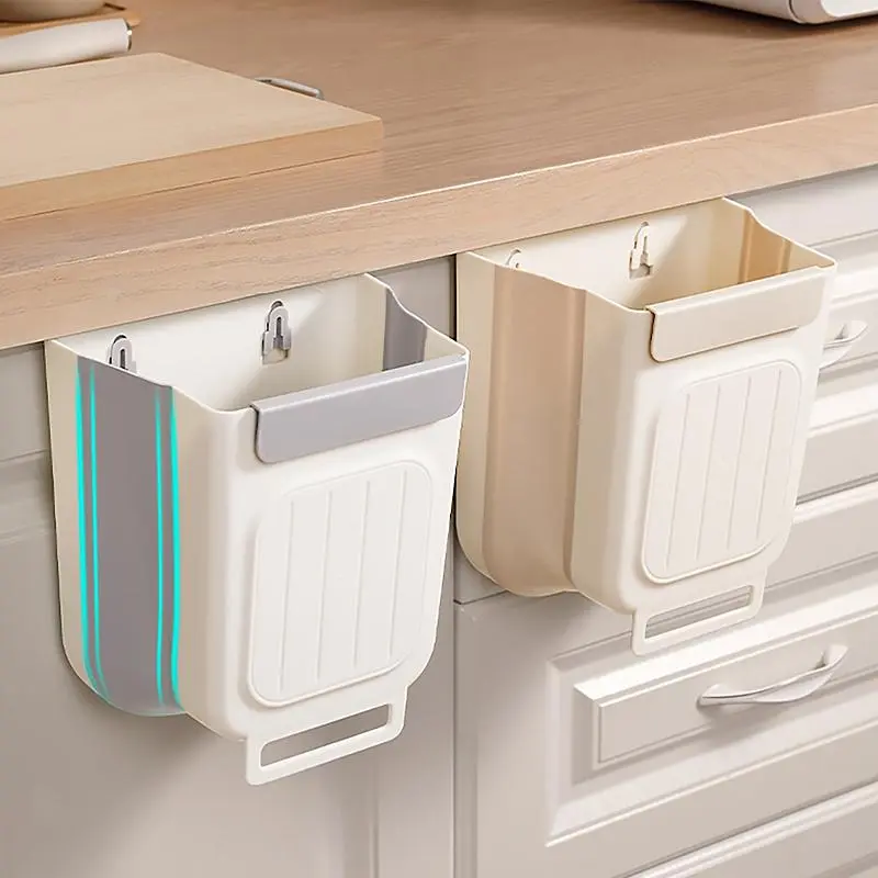 Collapsible Kitchen Trash Can - Thickened Durable Household Trash Cans for Kitchen, Hanging Foldable Waste Bin for Cabinet Door, Large-Capacity Garbage Bucket for Under-Sink Food Waste Storage, Kitchen Trash Cans