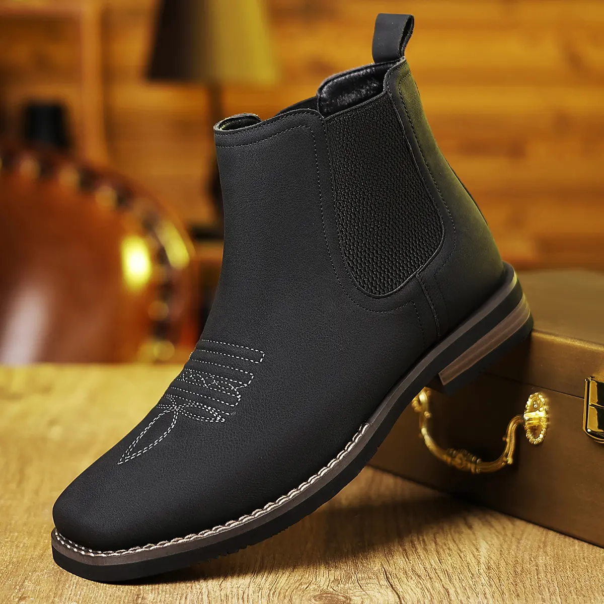 Men's Vintage Chelsea Boots with Side Elastic Panel, Slip-On Ankle Boot with Distressed Finish fashion  boots