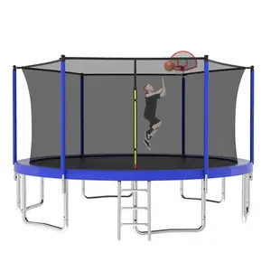 14FT Trampoline with Basketball Hoop & Safety Enclosure Net -ASTM Approved, Outdoor Recreational Heavy-Duty Trampoline for Kids Adult