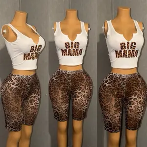 Big Mama Sheer Pant Set - White Top with Leopard Print Shorts for Women's Fashionable Look