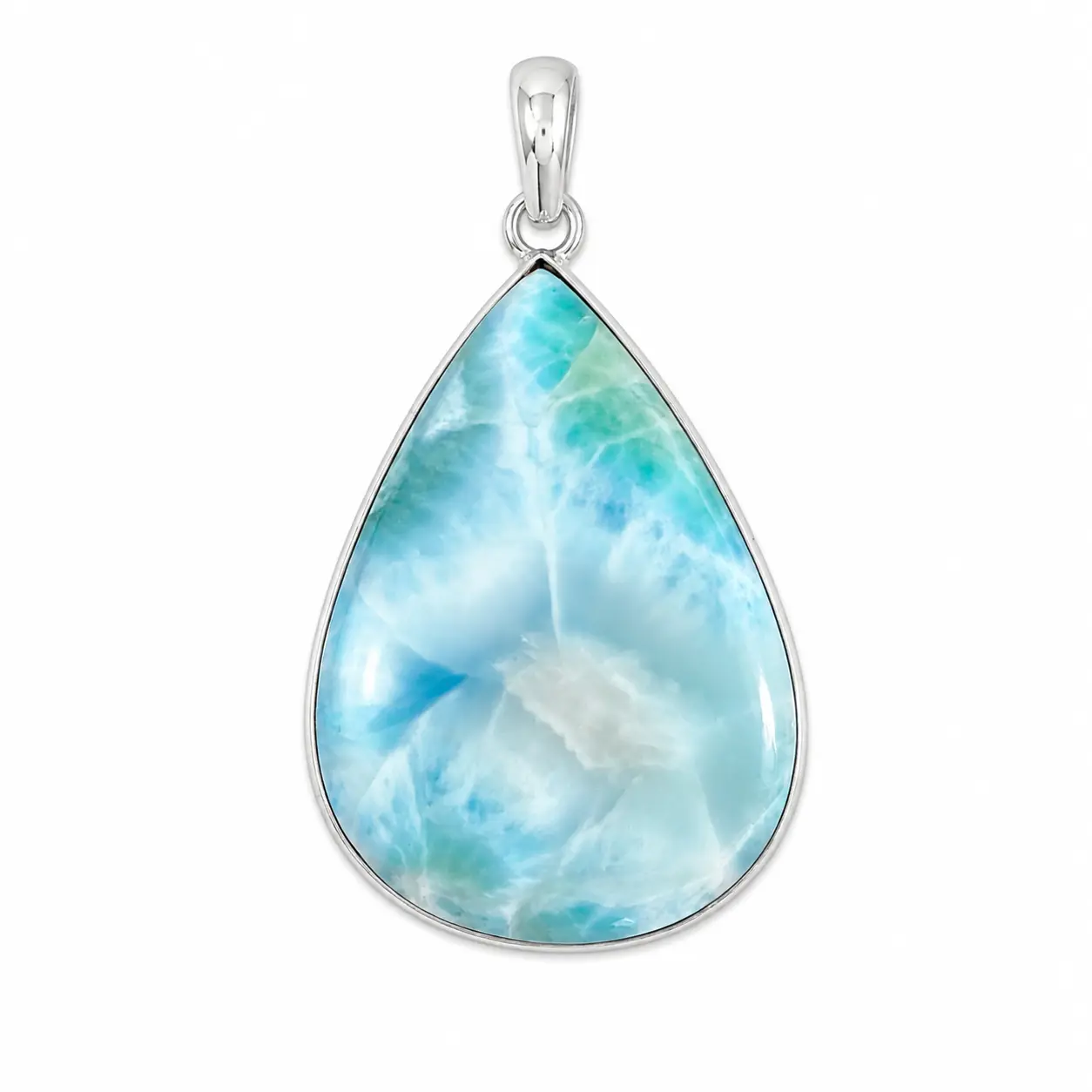 Natural Larimar Semiprecious Stone Sterling Silver Pendants - Oval, Teardrop, Rounded Square Designs