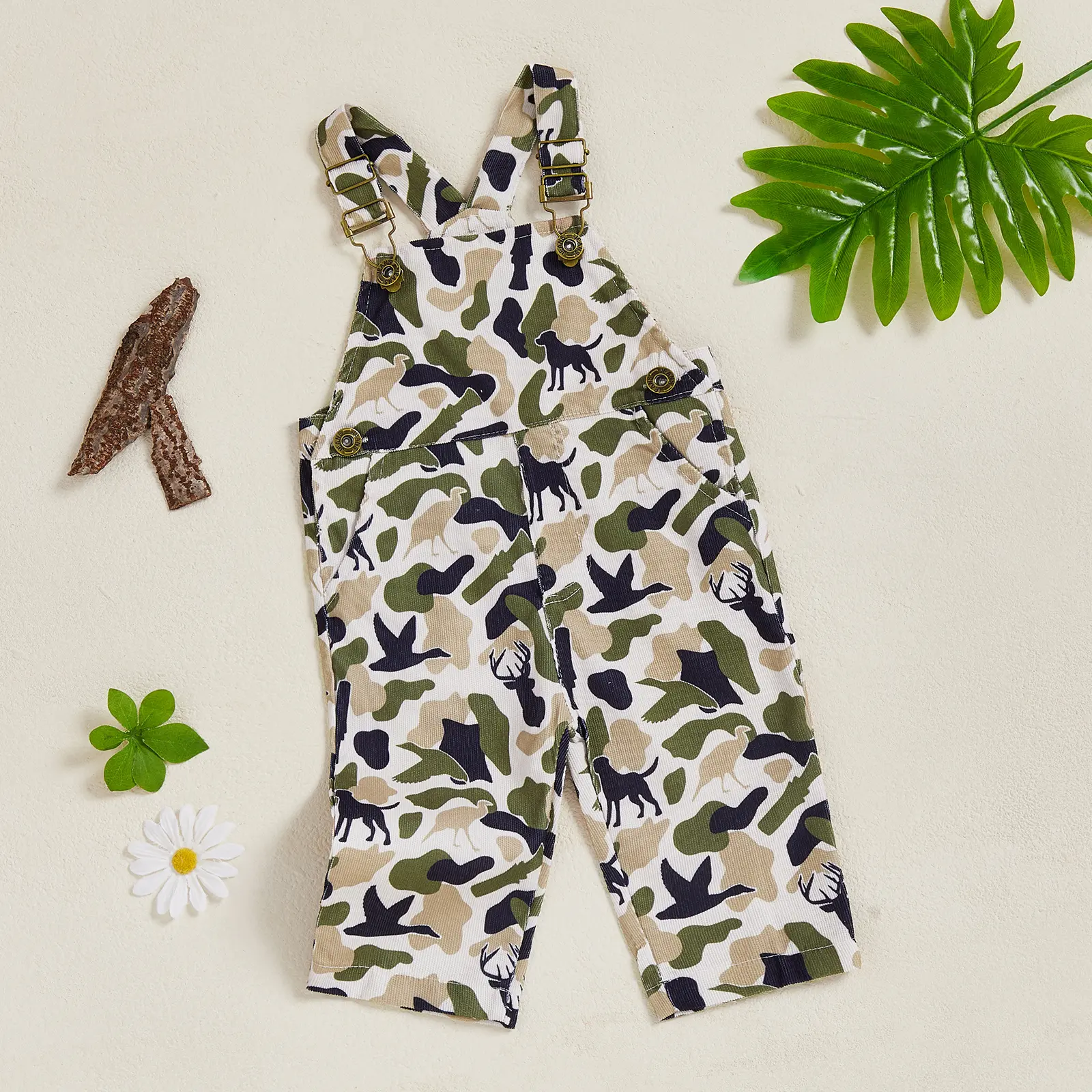 Baby Boy Basic Adjustable Camouflage Print Sleeveless Suspender Overalls - Toddler Jumper Onesies with Side Pockets, for Photo Shoot & Everyday Wear (0-6 Months, 12-18 Months), Birthday, Daily Wear, Boys, Polyester
