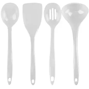 Reston Lloyd 4pc Kitchen Utensil Set - White Plastic Spatulas, Slotted Plastic Cooking Spoons, Kitchen Spoons Set