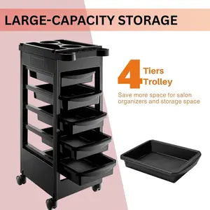 Professional 5-Drawer Salon Cart & Mobile Vanity Station, Expandable Workstation with Removable Nail Organizers and Storage, Includes Salon Trays for Beauty & Barber Supplies