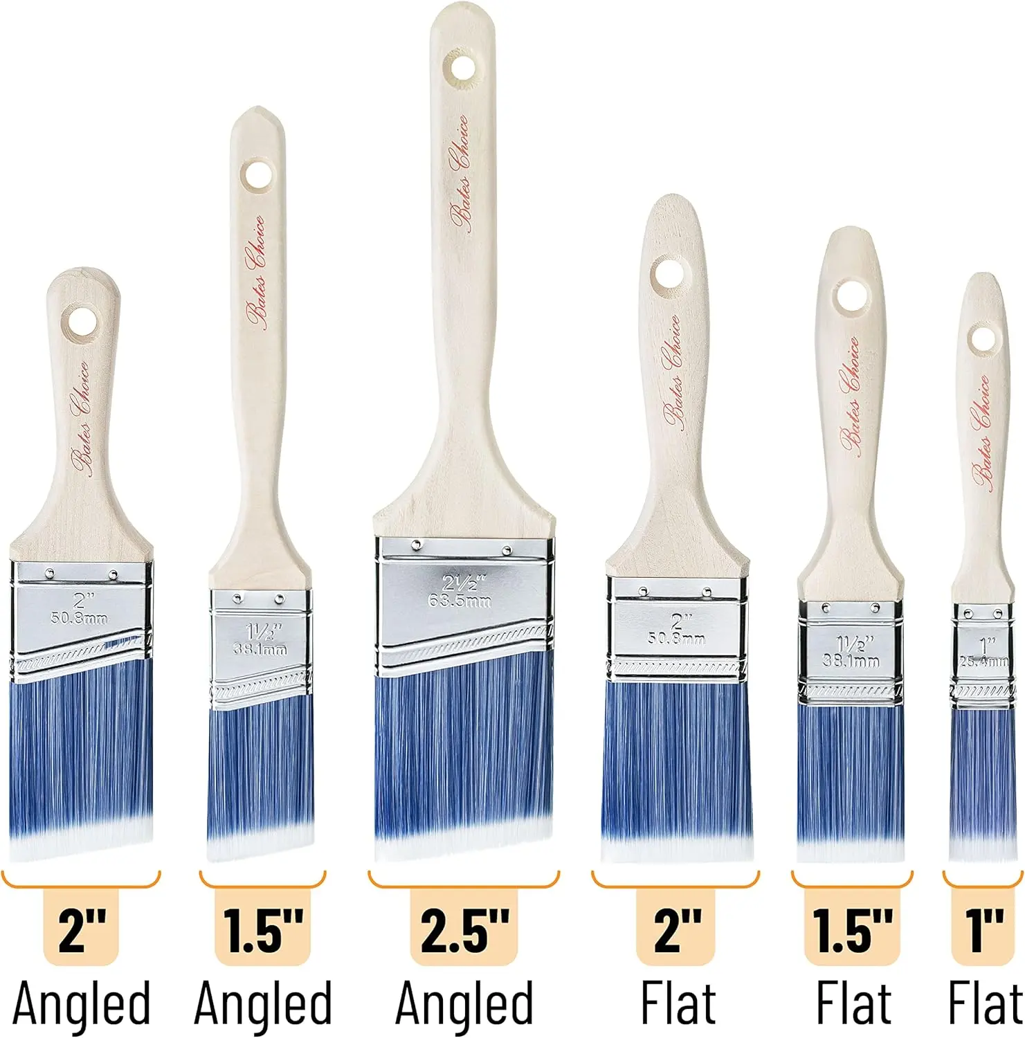 Paint Brushes, 6 Pack, Treated Wood Handle, Paint Brushes for Walls, Stain, Furniture Painter Tool
