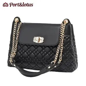 Small Quilted Shoulder Bags for Women with Twist Lock Hand Carry Purses Women's Handbags Elegant Black Quilted Shoulder Bag with Gold Chains and Rhinestone Clasp Stylish Women's Fashion Accessory Purses for Women Quilted Tote Bag for Women