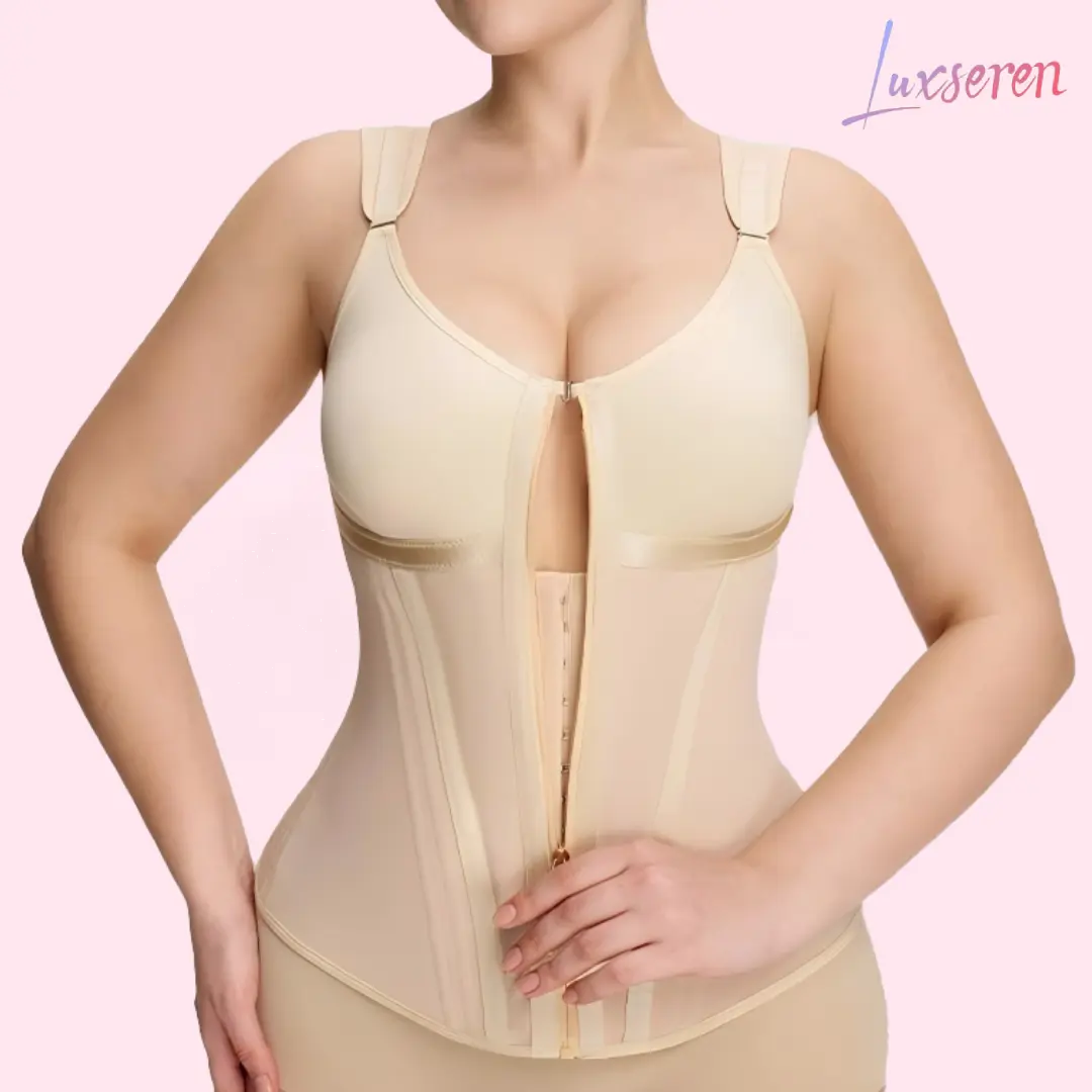 LUXSEREN Women's Colombian Faja Fit Padded Bodysuit - Seamless, Lightweight, Stretchy High-Compression Shapewear with Smooth Fabric, Adjustable Tummy-Control Belts, Wireless Bra, Waist Trainer, Zipper-Hook Closure, Ideal for Workouts & Bridal Wear