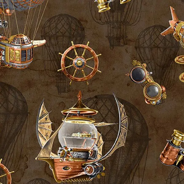 Fabric Blank Quilting Brown Airships by the Quarter Yard 3937-39