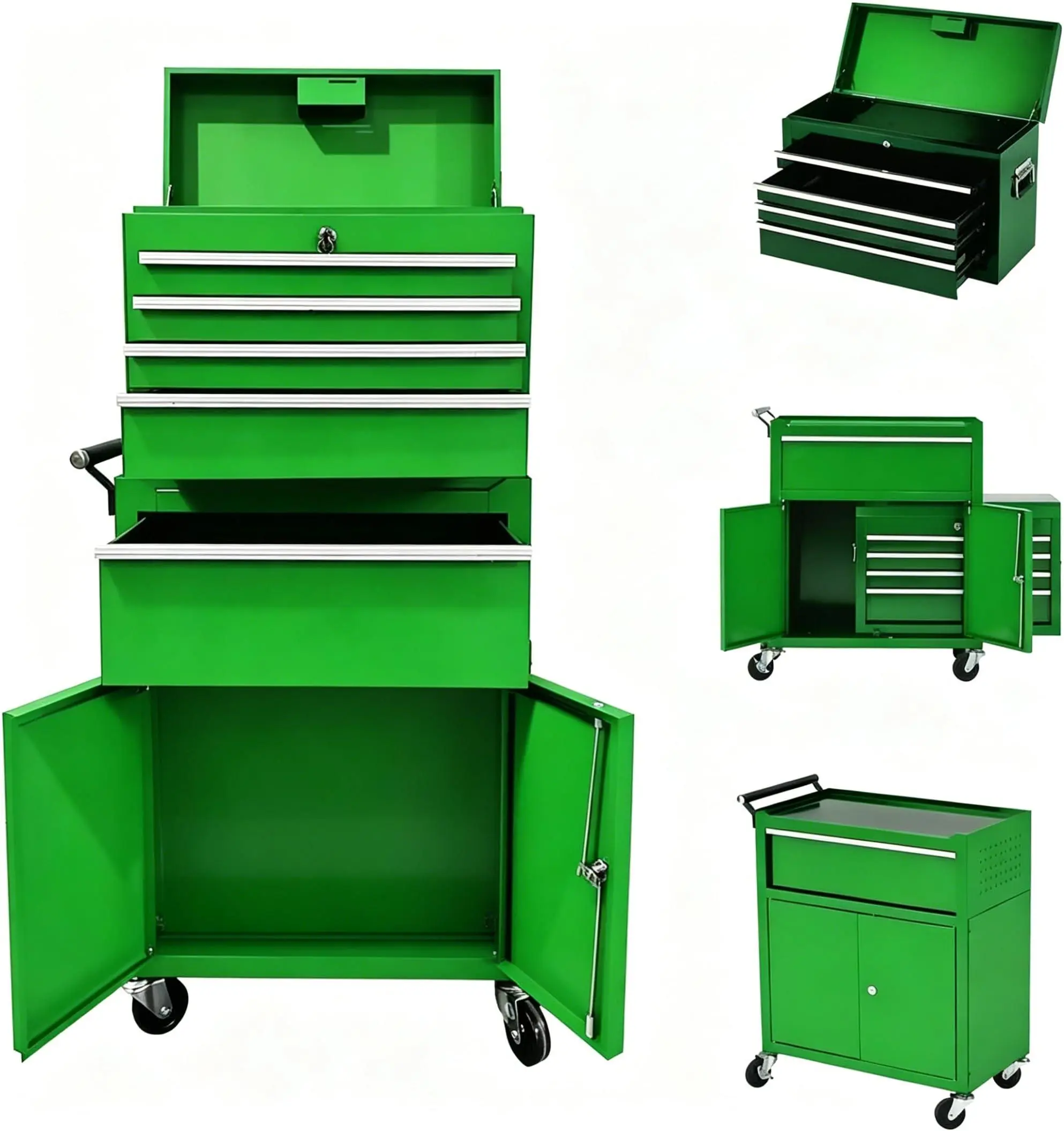 Heavy Duty Tool Chest with 5 Drawers, Rolling Tool Box Cabinet on Wheels, 2-in-1 Detachable Tool Storage Organizer for Garage, Workshop, Home Improvement, Locking Steel Tool Cart with Top Tool Box