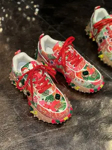 Women's New Luxury Custom Rhinestone Leopard Dad Shoes, Gem Decor, Thick Sole Heightening, Casual Low Top Trainer Sneakers, Footwear