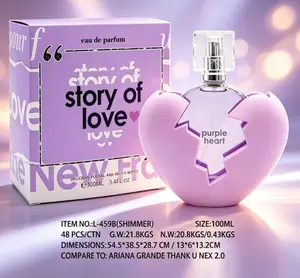 Purple Story of Love Heart-Shaped Eau de Parfum for Women, 100ml/3.4fl oz Floral Fruity Fragrance Bottle, Long Lasting Perfume for Daily Wear, Vanity, Bedroom
