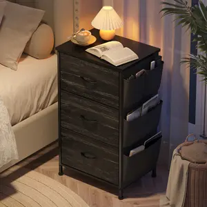 Raybee Furniture Nightstand Set of 1/2 with 3 Fabric Drawers, End Table Side Table with Wooden Top & Sturdy Steel Frame for lIving Room, Small Dresser for Bedroom with Pockets, Bedside Tables, Storage Caninet, Small Cabinet