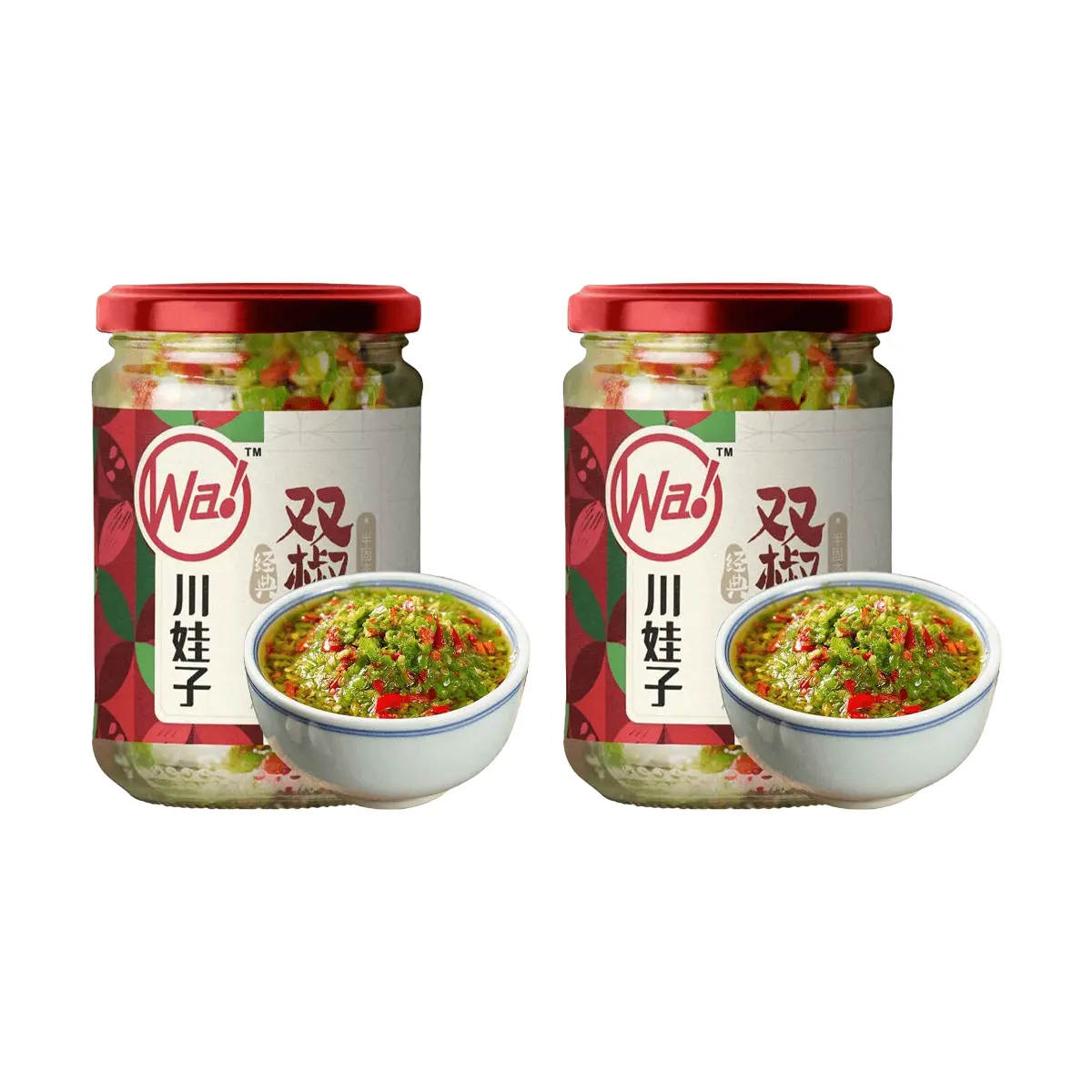 2 Pack CHUANWAZI Green Chili & Red Chili Sauce 8.1 oz - Chinese Condiment Spicy Sauce