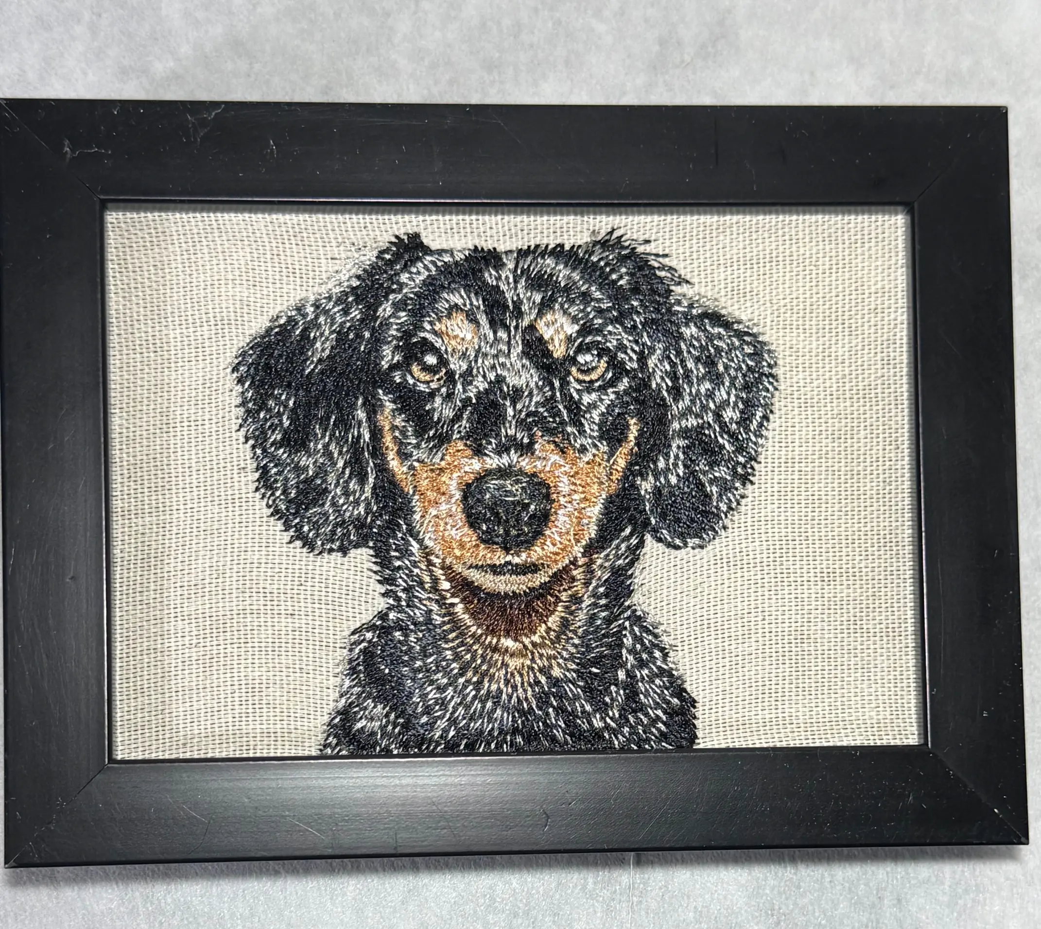 Machine-Made Embroidered Framed Dapple Dachshund Decoration - Home Decor Plaque, Gift-Ready Room Decor, Personalized Animal Gift for Christmas & Birthday, Other Dog Breeds & Designs Available, Animals