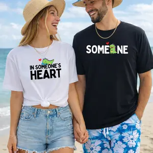 Matching Couple T- Shirts Cute Dinosaur,  Someone & In Someone’s Heart Shirt Couple, Funny Couples Tees, Unisex Matching Outfit, Gift for Couples