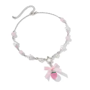 Trendy Strawberry Bowknot Necklace for Women Sweet Styles Jewelry Gifts