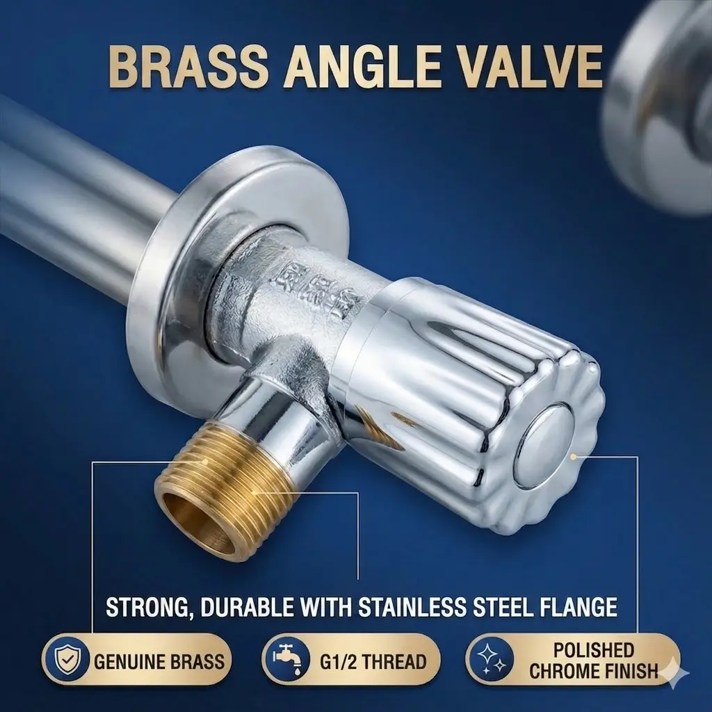 Premium Copper Angle Valve - Chrome Finish, G1/2 Water Shut Off Valve for Bathroom/Kitchen