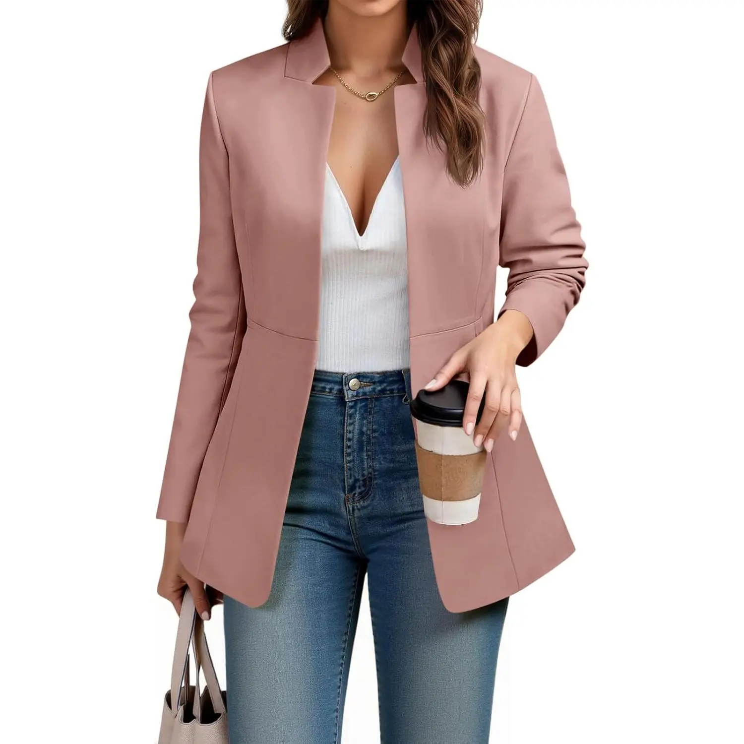 Lannew Womens Business Casual Blazer Long Sleeve Open Front Notch Stand Collar Blazer Work Office Jacket Suit