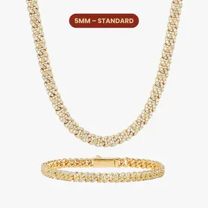 JAXXON Iced Out Cuban Set 5mm - Gold - Pavé Diamond Simulants - Box Clasp - Bundle & Save