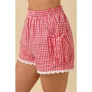 MS - Gingham Shorts w Side Pouch Pocket 1122 - Red