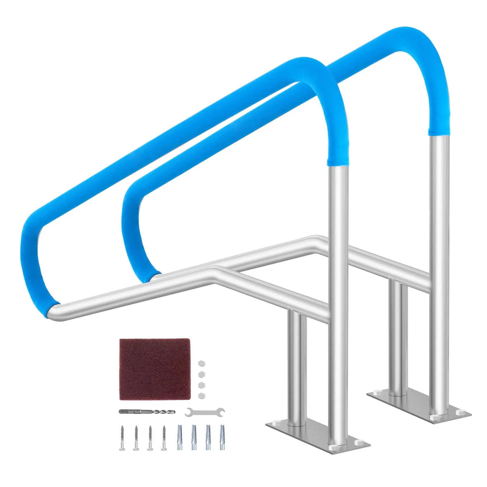 【SummerFinds】VEVOR Pool Handrail,  2 PCS 55 x 32 inch Pool Railing, Stainless Steel with Base Plate for Indoor/Outdoor Pools,Swimming Pool Railing for Decks,Rust-Proof Grab Bar w/ Grip Cover&Accessories for Spas