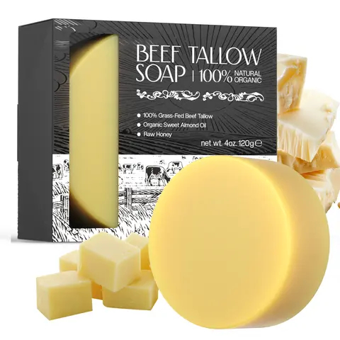 Handmade Beef Tallow Soap with Raw Honey & Organic Sweet Almond Oil Deeply Moisturizing Traditional Treatments 120 grams