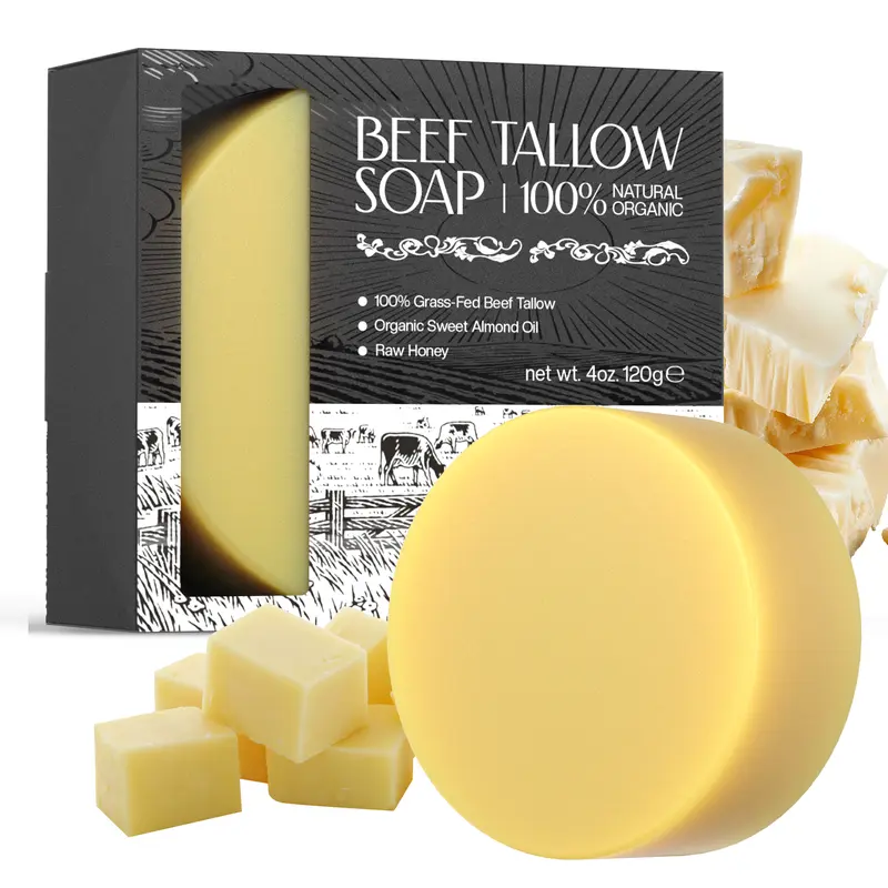 Handmade Beef Tallow Soap with Raw Honey & Organic Sweet Almond Oil Deeply Moisturizing Traditional Treatments 120 grams