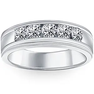 1 Ct Mens Diamond 5-Stone Wedding Ring Channel Set Classic Ring 10k White Gold
