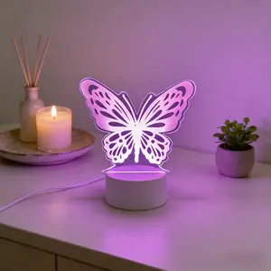 Butterfly Shape 3D Illusion Night Light, USB Powered LED Table Lamp, Adjustable Warm Light Bedroom Decor, Perfect Gift for Birthdays & Holidays