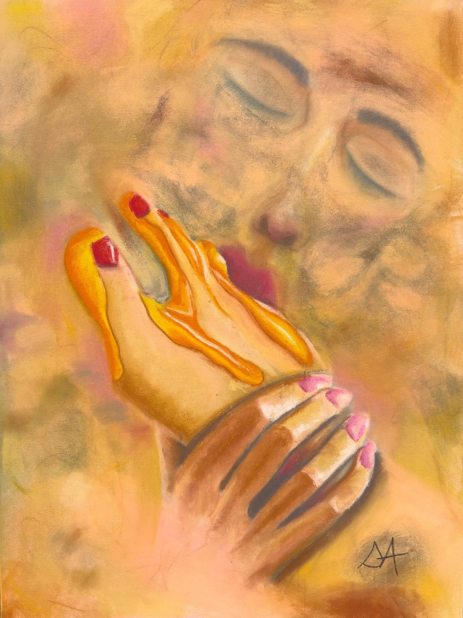 Oh Honey - Original 30 x 40" oil pastel canvas
