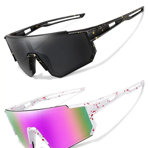 Unisex Outdoor Sports Sunglasses (2 Pairs Set), Sporty Sunglasses, Sportive Sunglasses, Summer Sports Glasses, UV Protective Glasses, Baseball Glasses, Cycling Running Eyewear, Bike Shades, Perfect Gift for Him, Christmas, Birthday, New Year