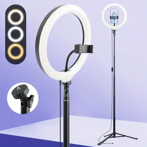 10 Inch Ring Light With 55 Inch Retractable Tripod And Phone Holder, Dimmable LED Round Light For Selfie/ Camera Photography/ Makeup/ Vlogging/ Live Broadcasting Video Equipment Cellphone Smartphone