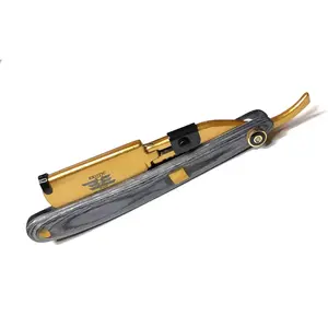 Professional and Personal Use Black and Gold Wooden Barber and Salon Grooming and Hair Cutting Razor