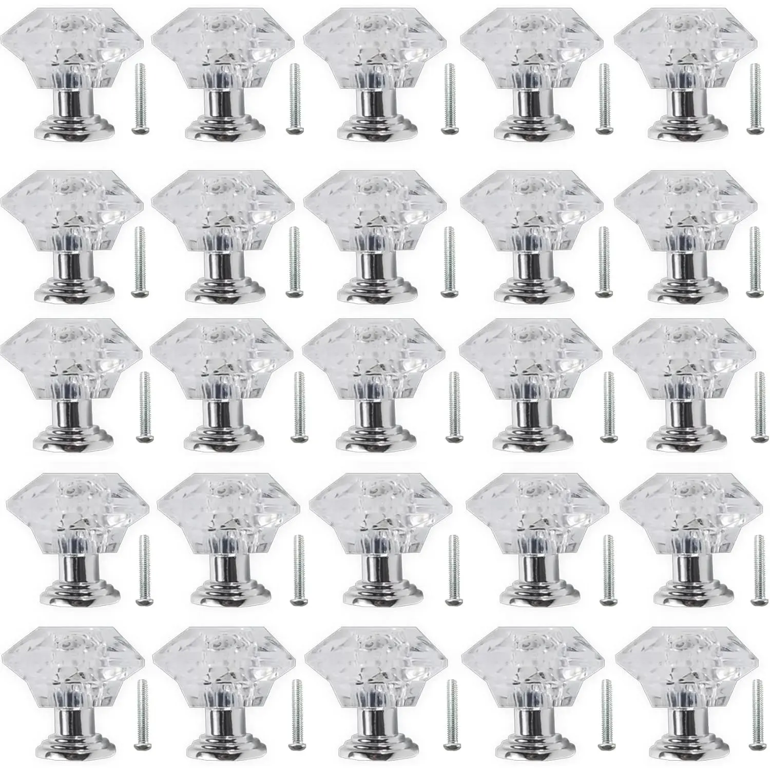 26PCS Clear Crystal Drawer Knobs, 24mm Diamond-Shaped Acrylic Cabinet Knobs Pulls for Kitchen Dresser Drawer and Cupboard