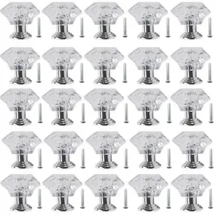 26PCS Clear Crystal Drawer Knobs, 24mm Diamond-Shaped Acrylic Cabinet Knobs Pulls for Kitchen Dresser Drawer and Cupboard