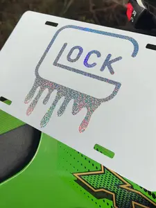 Custom Drip G Lock License Plate - Glittery Design with "LOCK" Text, Ideal for Personal Use