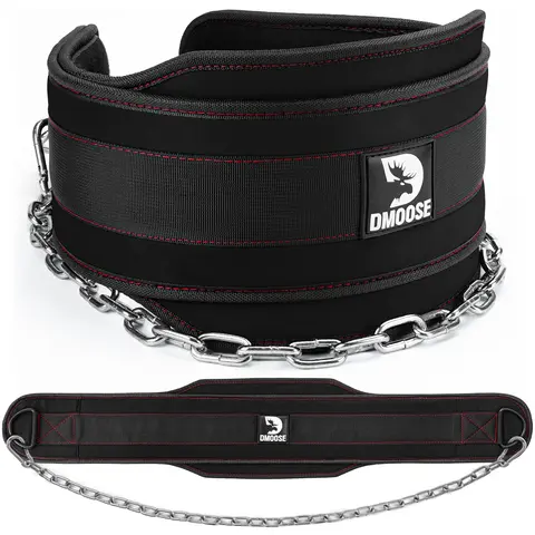DMoose Heavy Duty Lifting Belt - Weight Training Gear, 36" Steel Chain, 6-inch Lumbar Support, Coated D-Ring, Reinforced Stitching, Tested at 350 lbs, Ideal for Pull-Ups, Dips