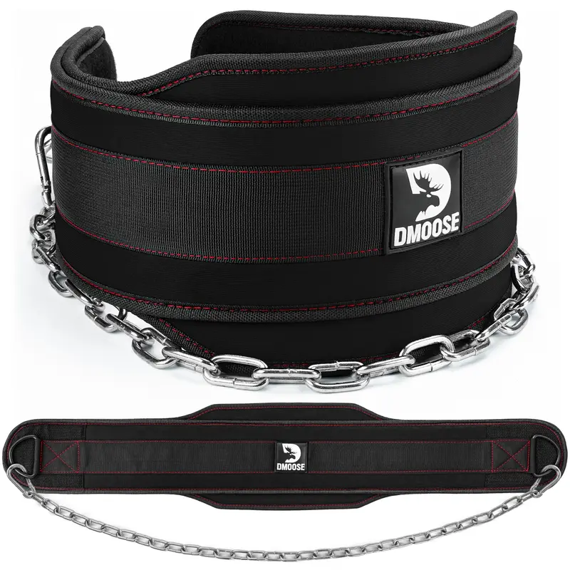 DMoose Heavy Duty Lifting Belt - Weight Training Gear, 36" Steel Chain, 6-inch Lumbar Support, Coated D-Ring, Reinforced Stitching, Tested at 350 lbs, Ideal for Pull-Ups, Dips