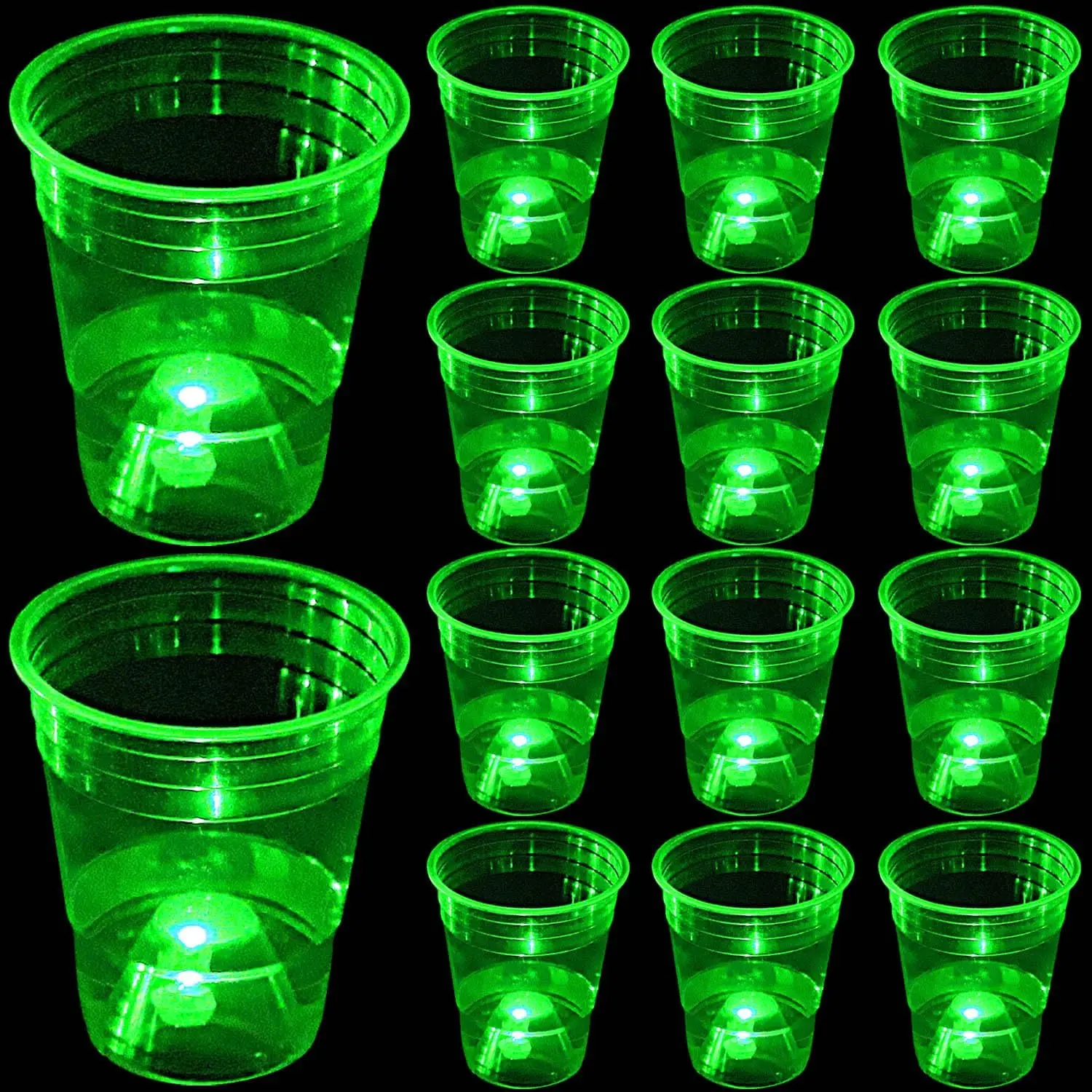 Halloween fall Gift 24 Pack Green Glow Party Cups, 16 oz Disposable Plastic Cups, Strong & Sturdy Neon Glow Drink Cups for St. Patrick's Day, Birthday Parties, BBQs, Beach, Night Events & Holiday Celebrations